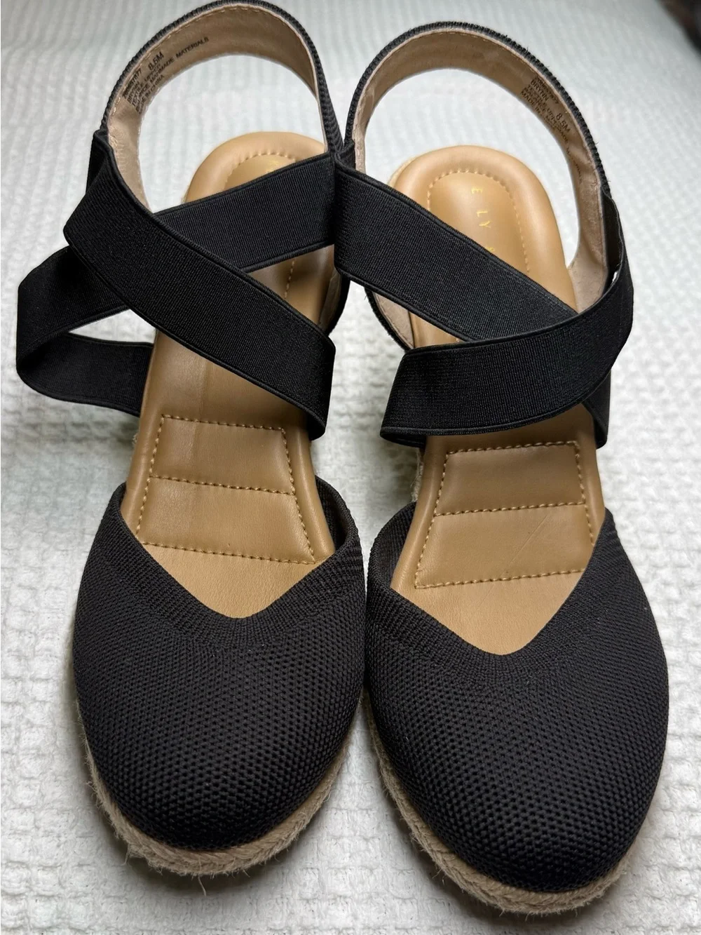 Kelly & Katie Black Espadrille Wedge Sandals with Crisscross Straps